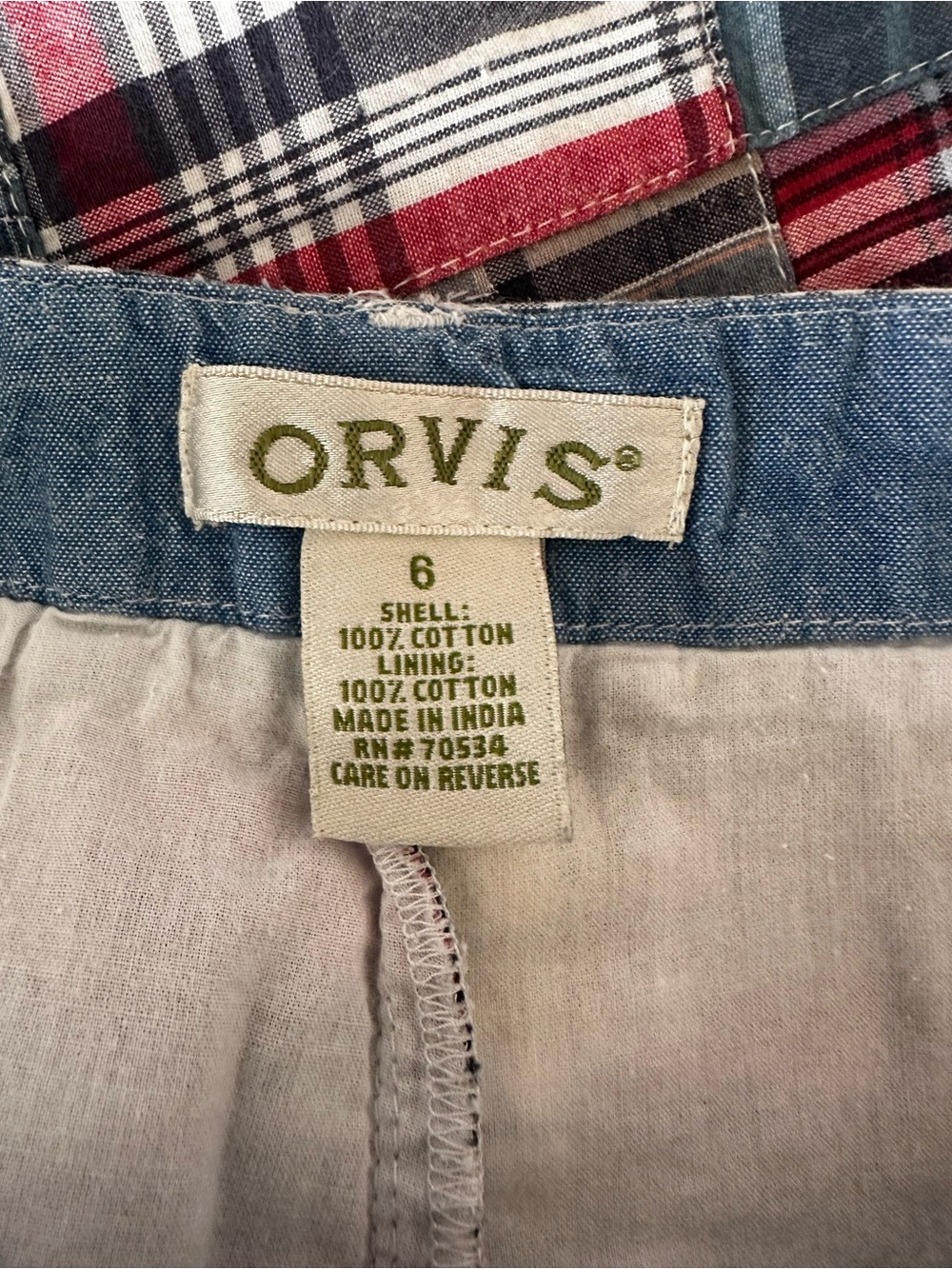 Orvis Blue and Red Plaid Madras Plaid Cotton pants - Picture 3 of 4